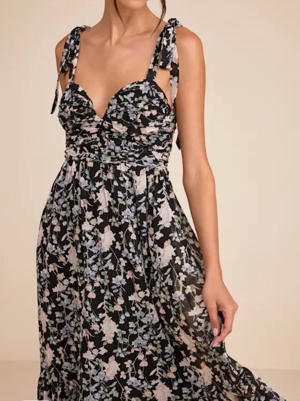 Lulus Lush Loveliness Black Floral Lurex Tie-strap Midi Dress - Size M - Picture 3 of 6